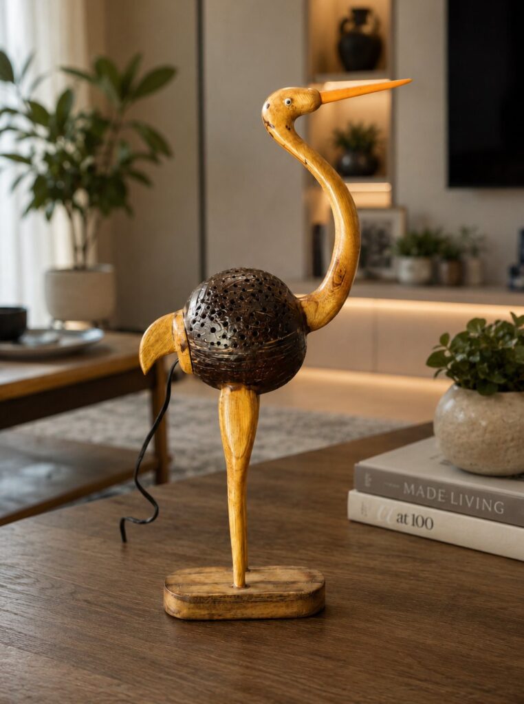 Coconut Shell Crane Lamp
