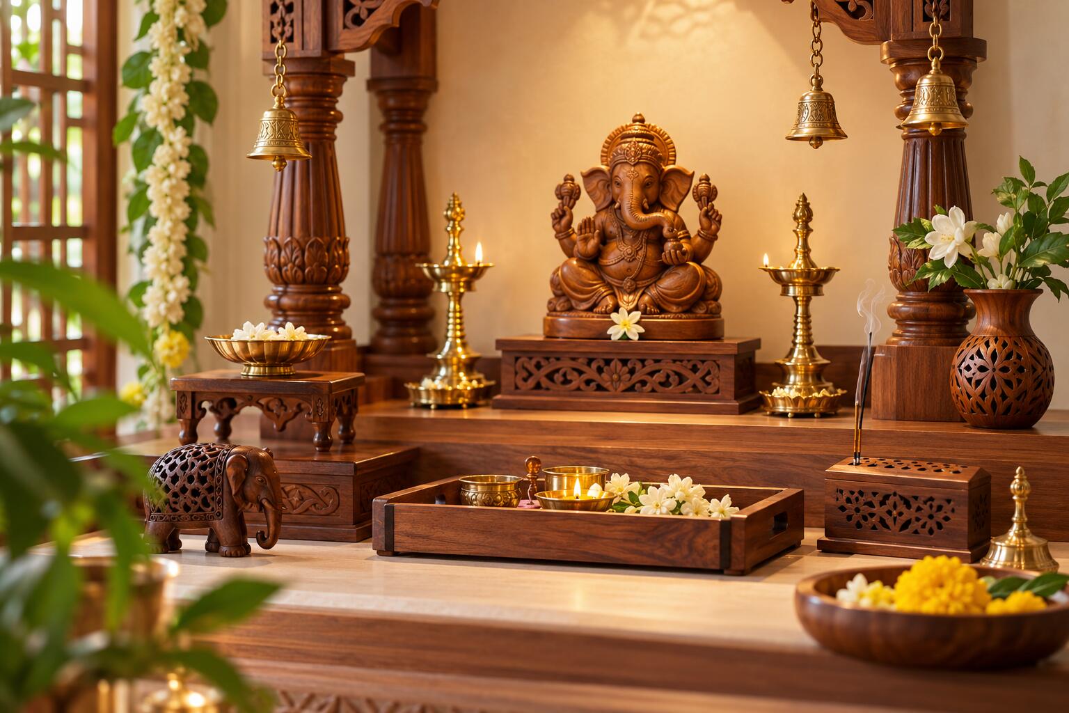 Serene Wooden Ganesha Home Mandir