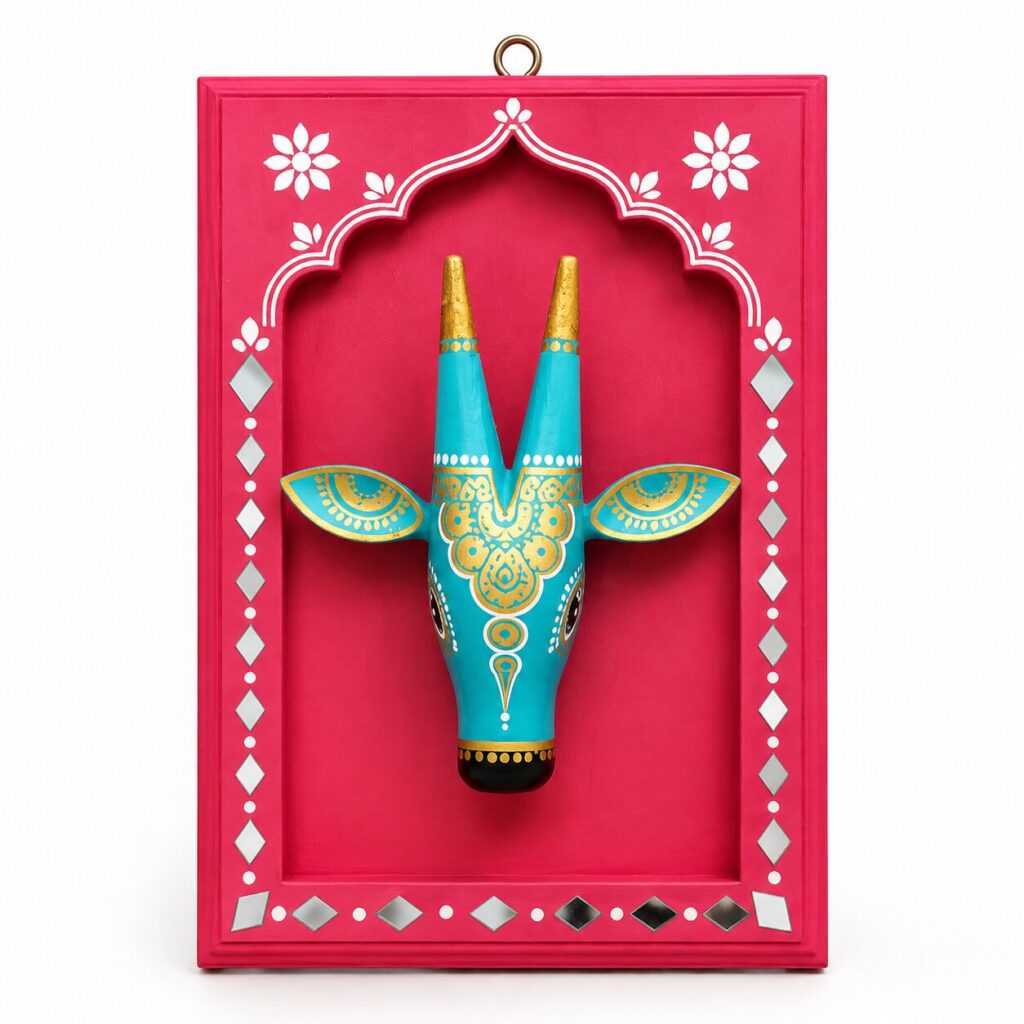 Vibrant Turquoise Folk Art Mask Plaque
