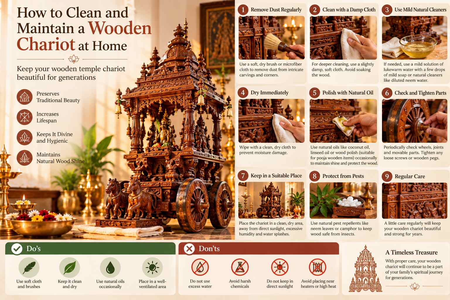 How to Clean and Maintain a Wooden Chariot at Home