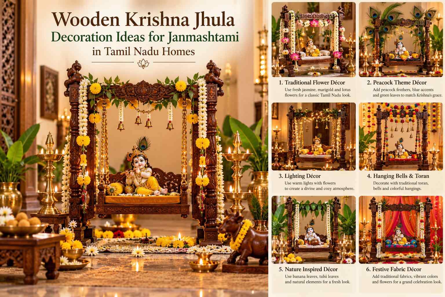 Wooden Krishna Jhula Decoration Ideas for Janmashtami in Tamil Nadu Homes